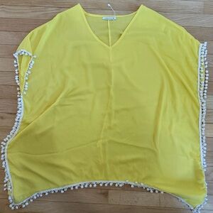 Yellow Pom-Pom Trim Swim Coverup